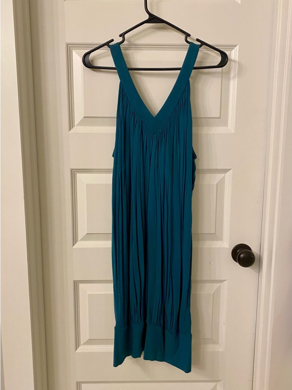 BCBGMaxAzria Teal Pleated V-Neck Dress